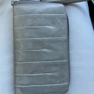 HOBO Gray Quilted Leather Wristlet Clutch